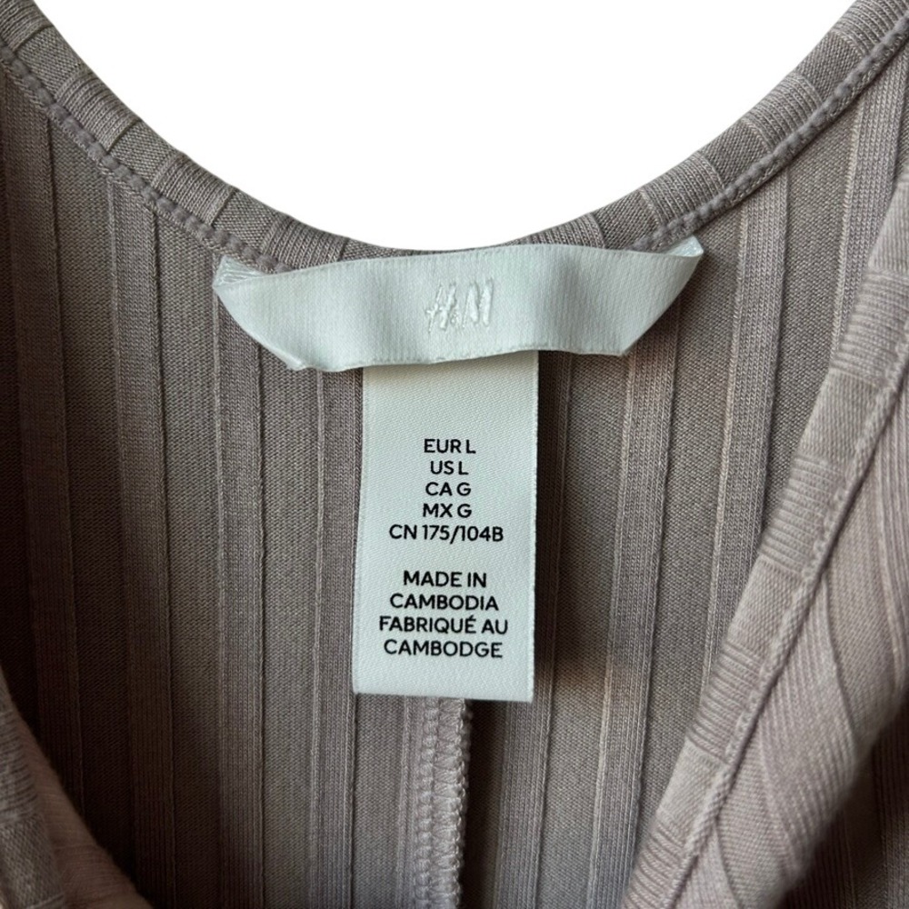 H&M Women's Mauve Taupe Scoop Neck Ribbed Bodycon Tank Dress Size L - Picture 3 of 8